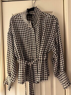 INTERMIX Black and White Gingham Tweed Jacket
